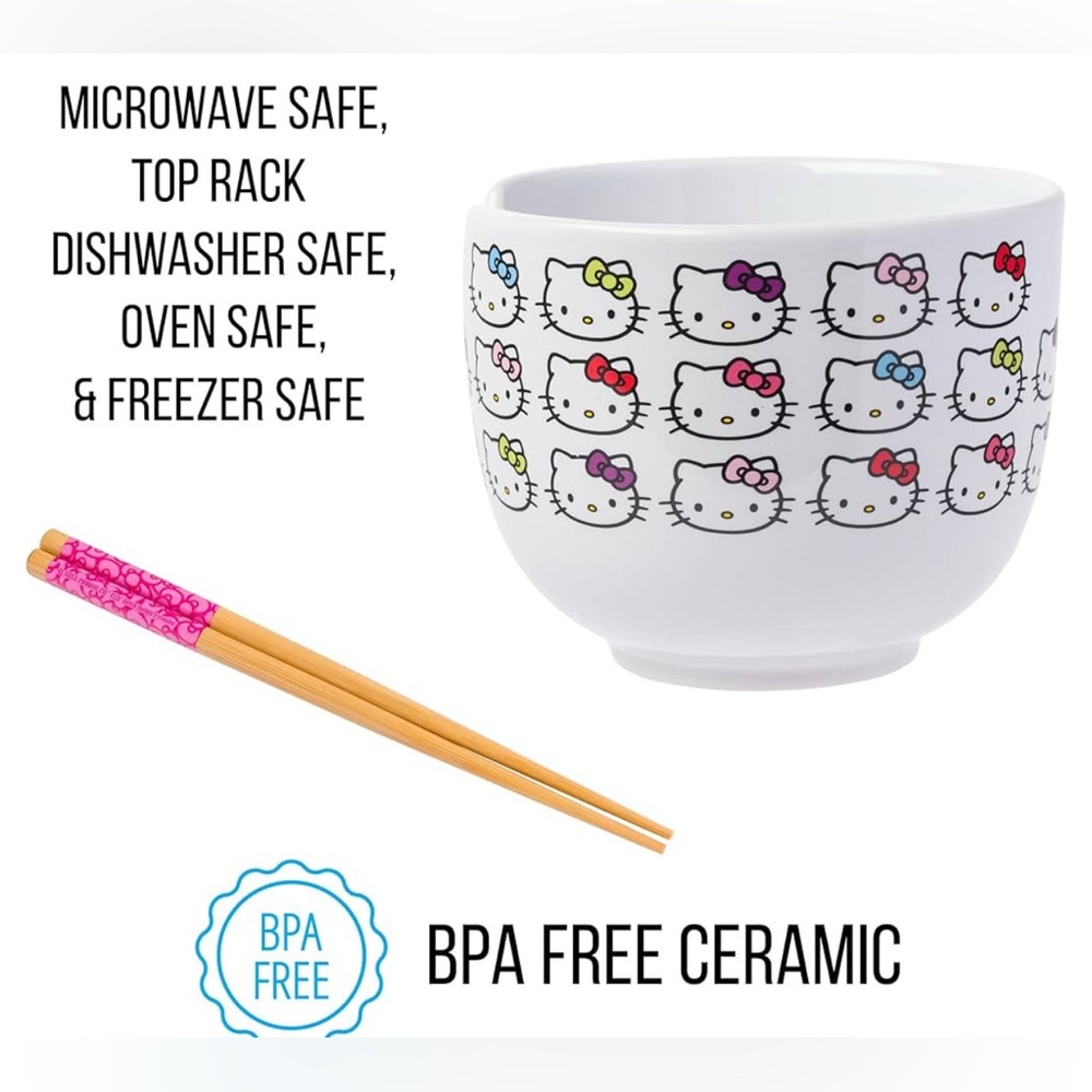 Sanrio Hello Kitty Ceramic Ramen Noodle Rice Bowl with Chopsticks,